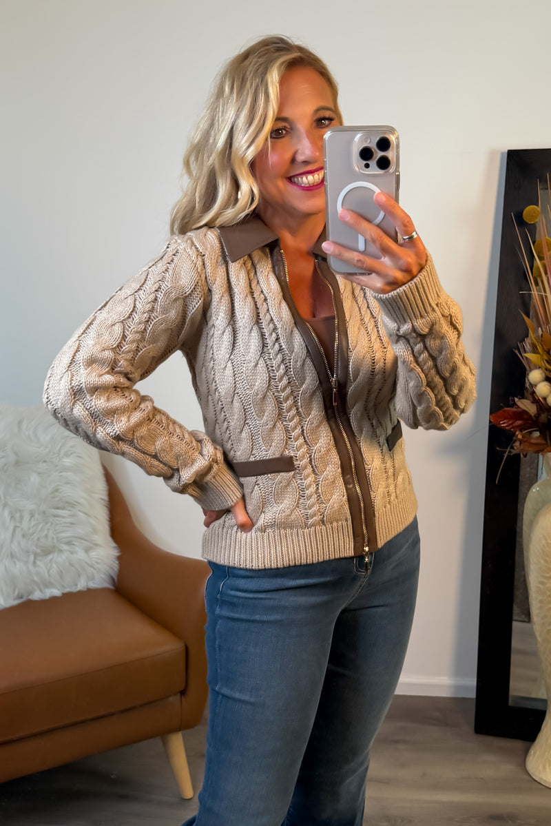 Yori Faux Knit Jacket : Taupe