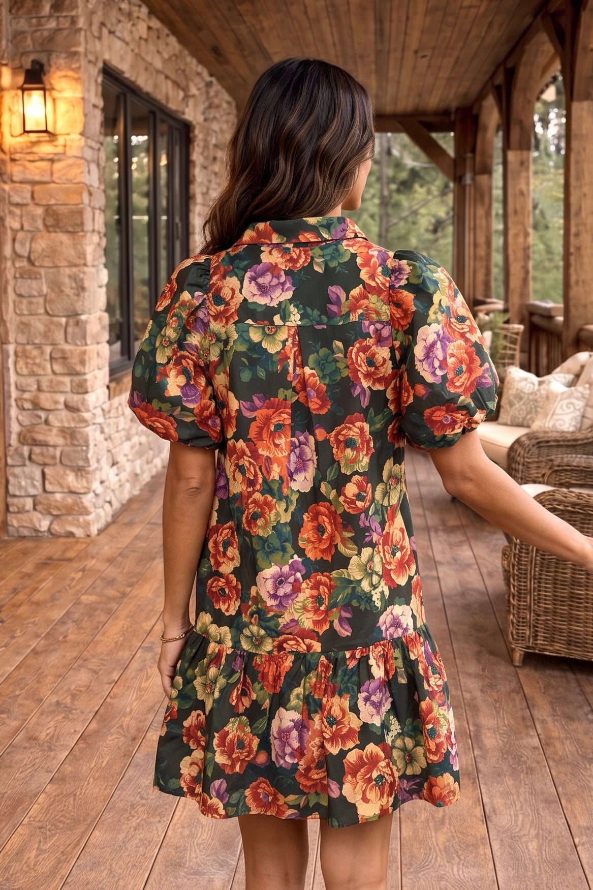 Lavinia Floral Dress : Pine