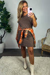 Feeling Fall Ribbed Knit Short Sleeve Dress : Peppercorn