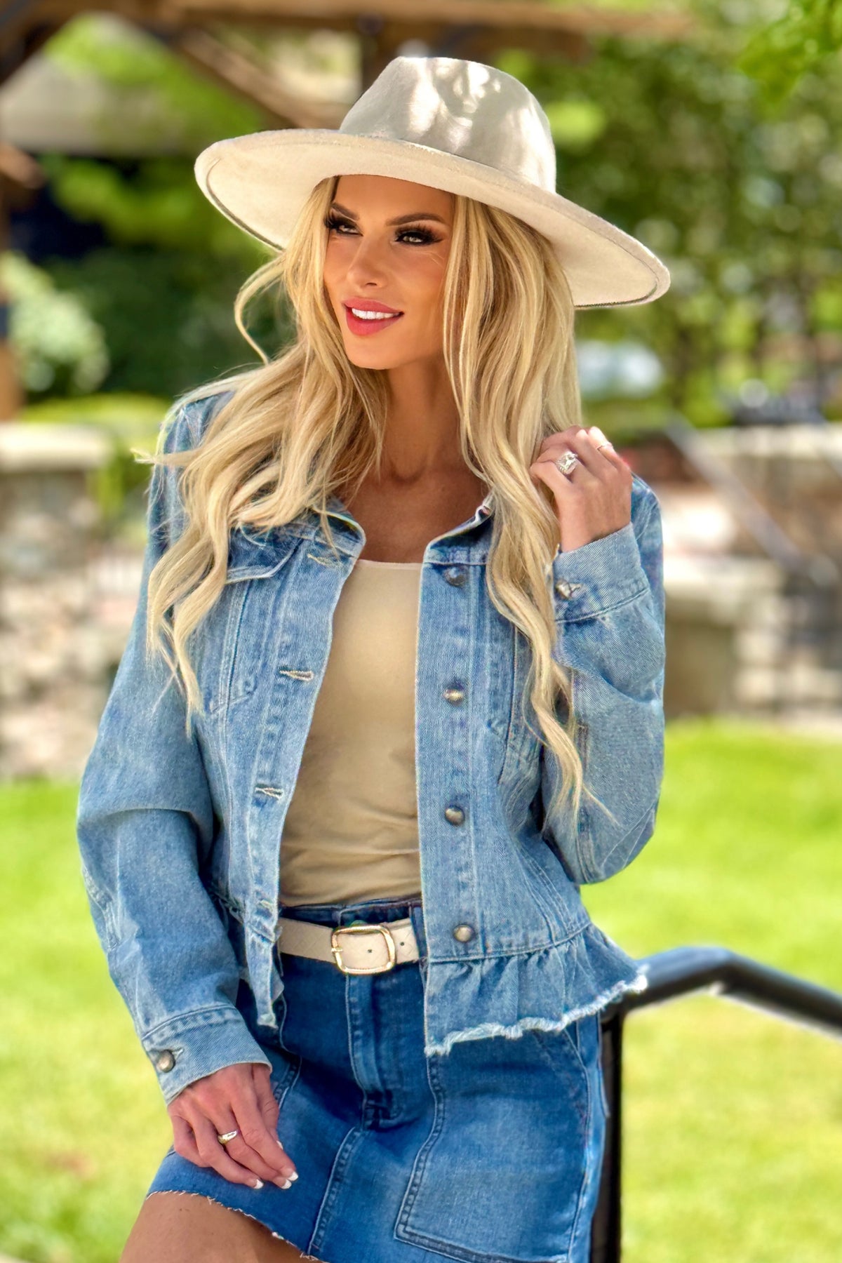 Avril Rufflle Denim Jacket : Lt. Denim