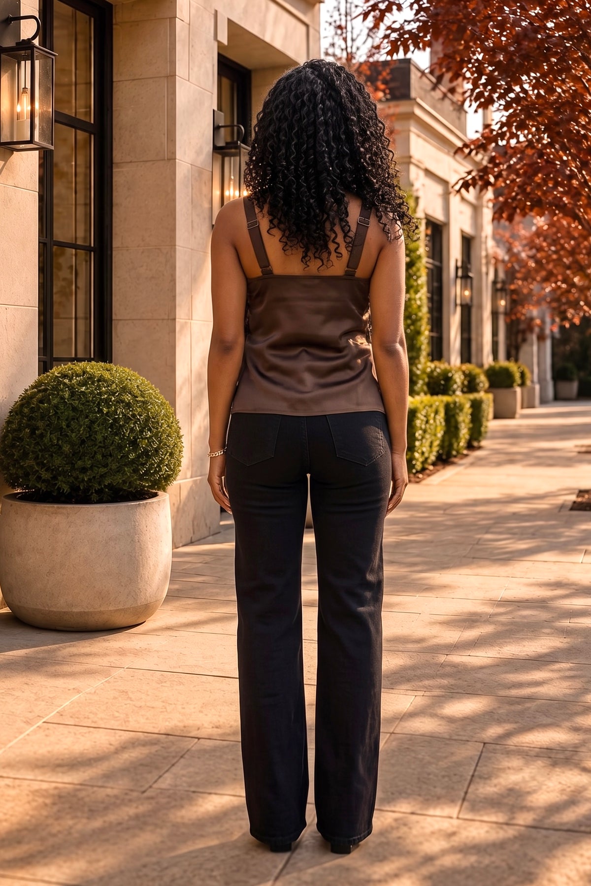 Liverpool Mireya Woven Lace Top : Dark Espresso/Black