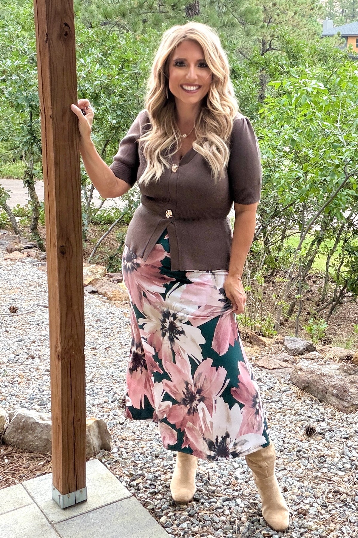 Shae Floral Print Skirt : Green/Mauve