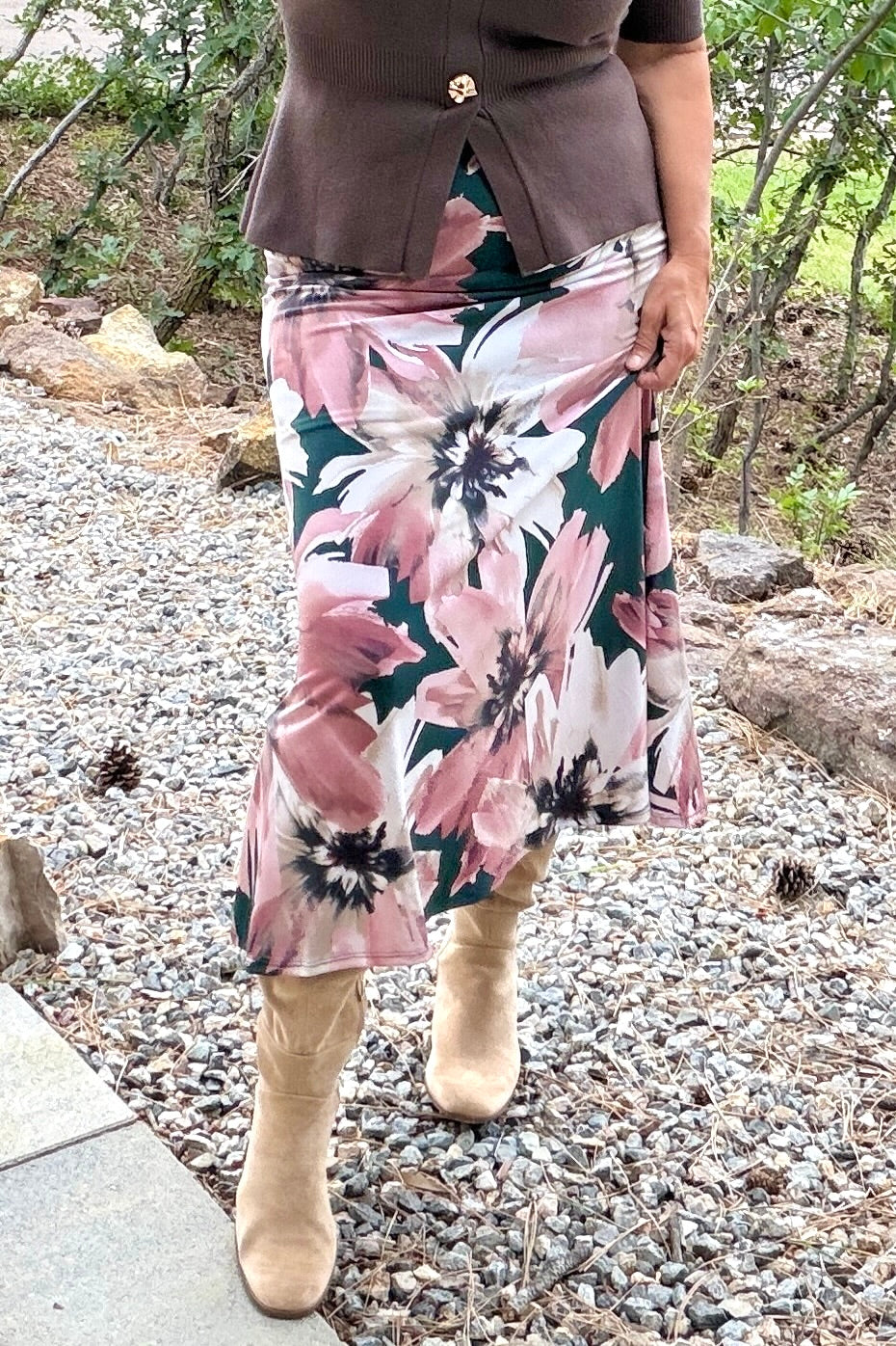 Shae Floral Print Skirt : Green/Mauve