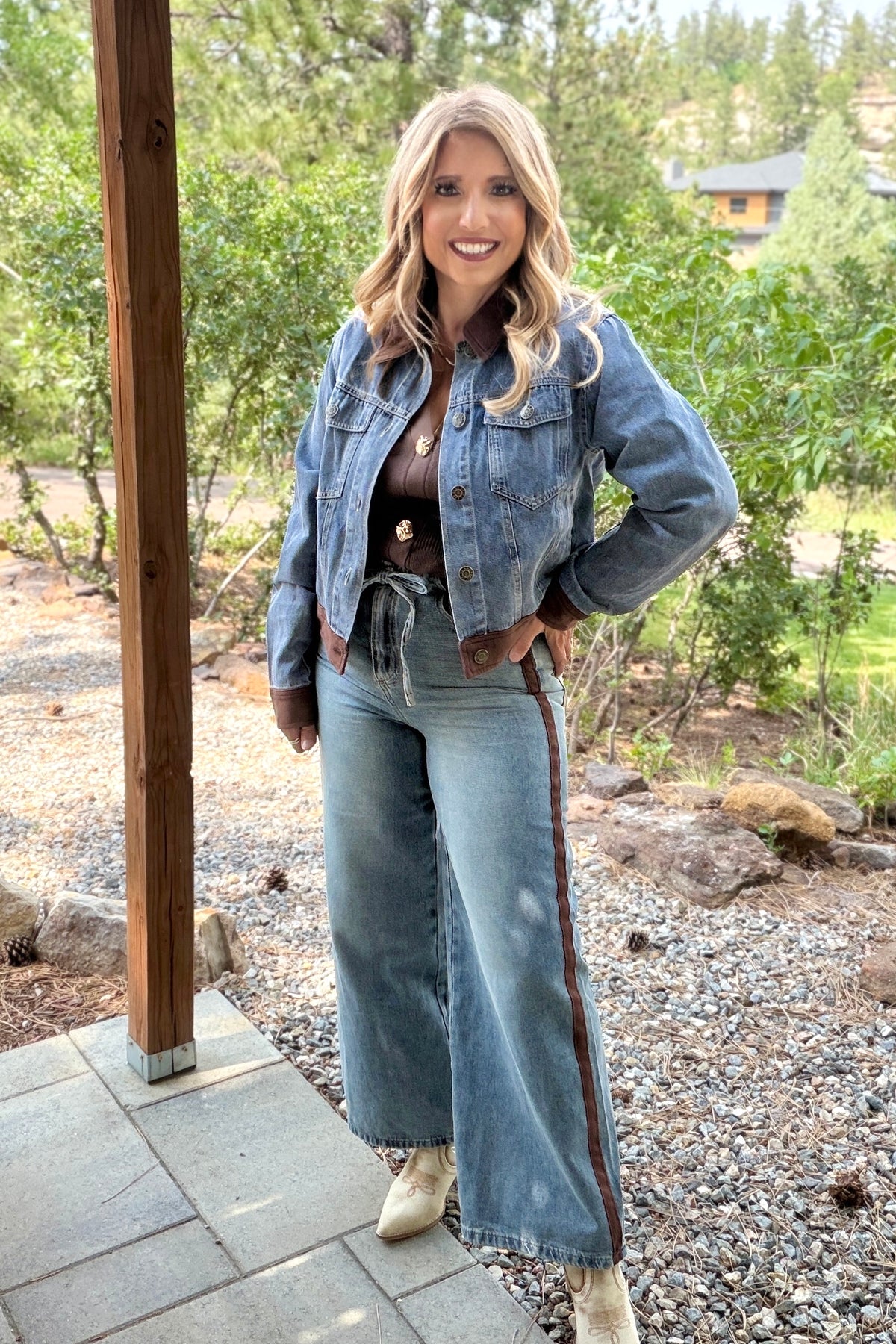 Talitha Faux Suede Contrast Denim Jacket : Denim