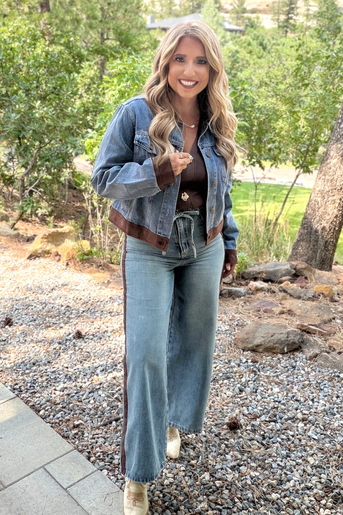 Talitha Faux Suede Contrast Denim Jacket : Denim