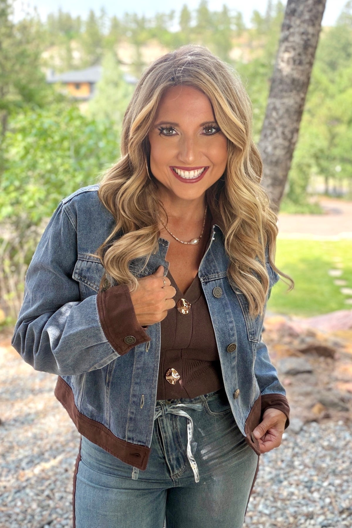 Talitha Faux Suede Contrast Denim Jacket : Denim