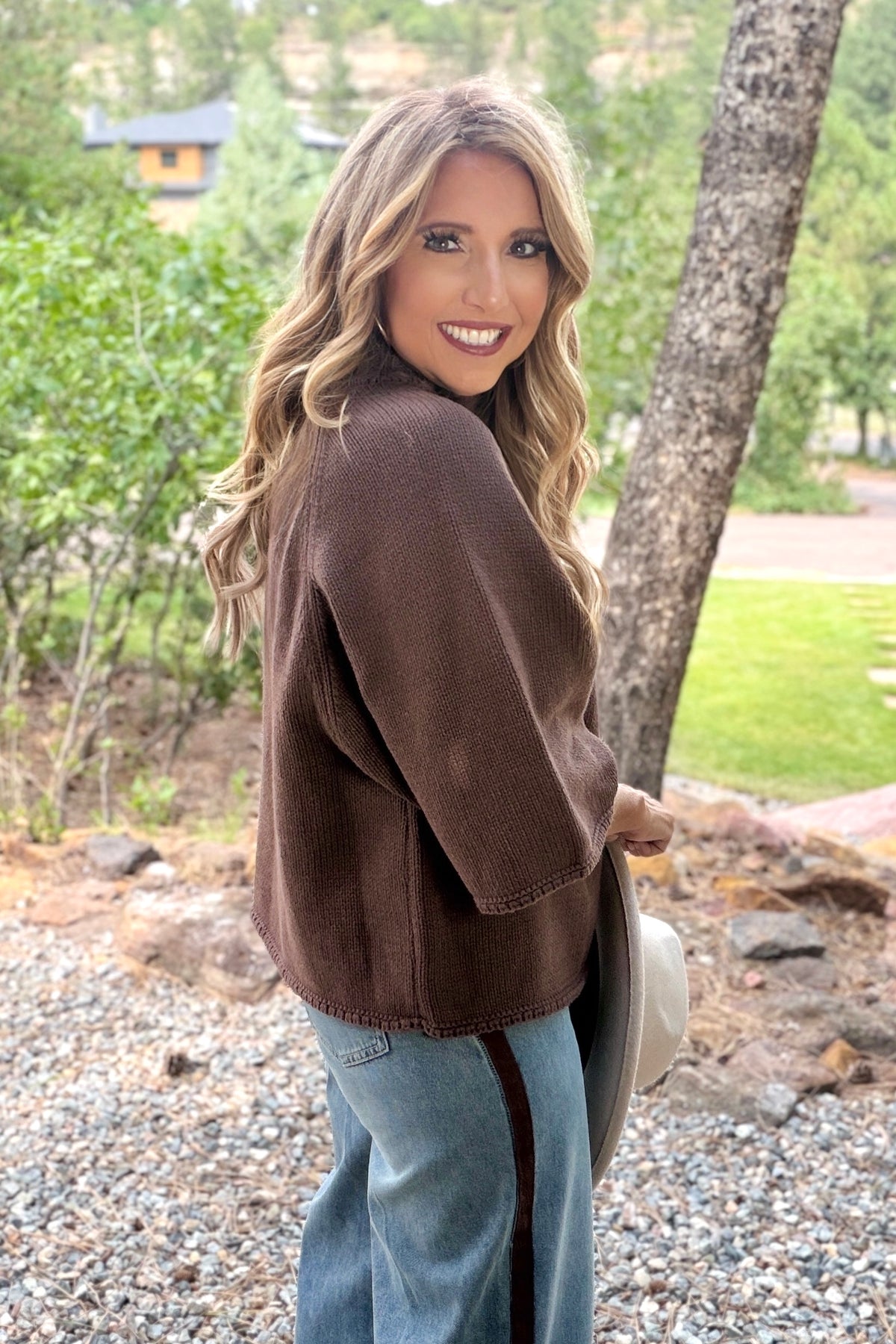 Issa Mock Neck Batwing Sweater : Chocolate