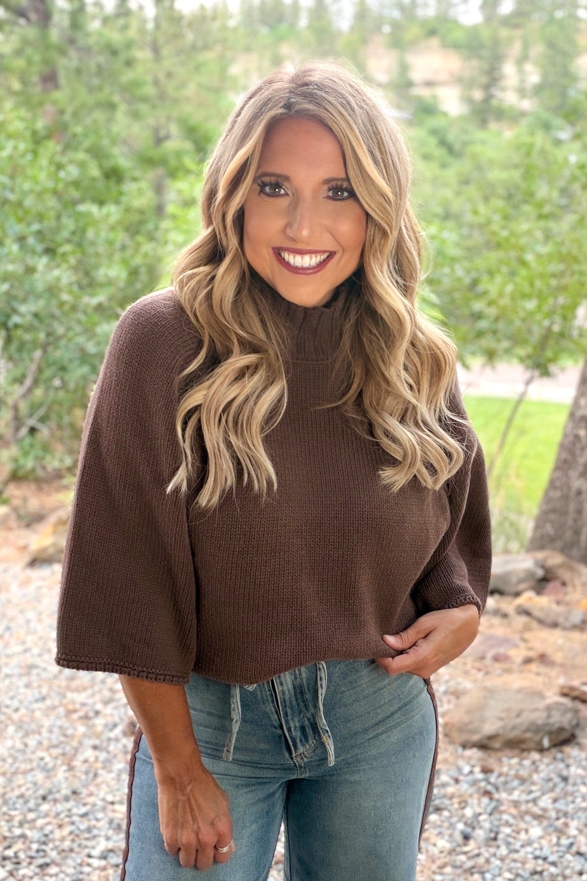 Issa Mock Neck Batwing Sweater : Chocolate