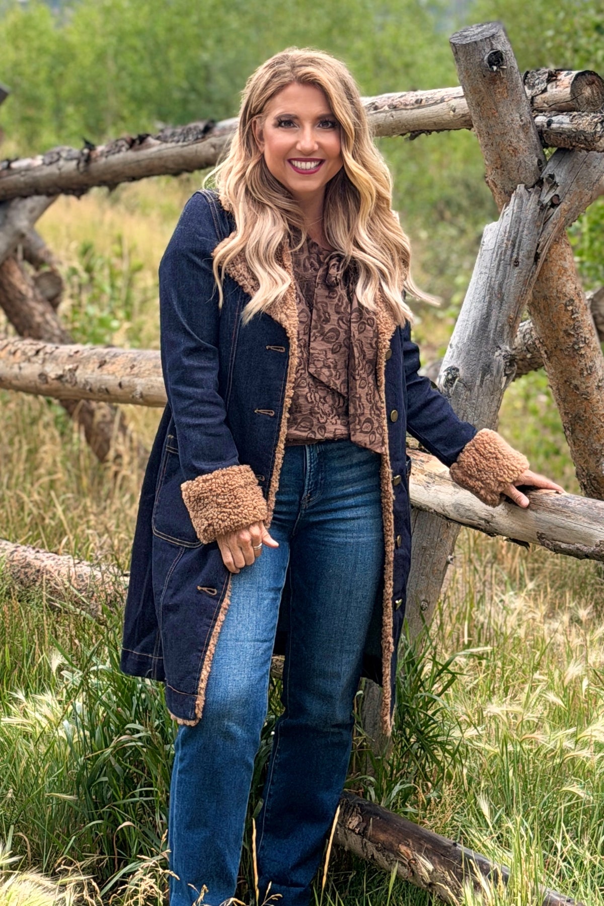 Liverpool Sallie Sherpa Trimmed Notch Collar Jacket : Cinder Bloom