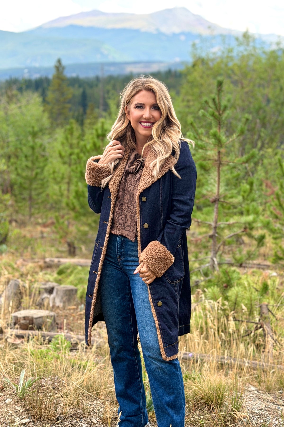 Liverpool Sallie Sherpa Trimmed Notch Collar Jacket : Cinder Bloom