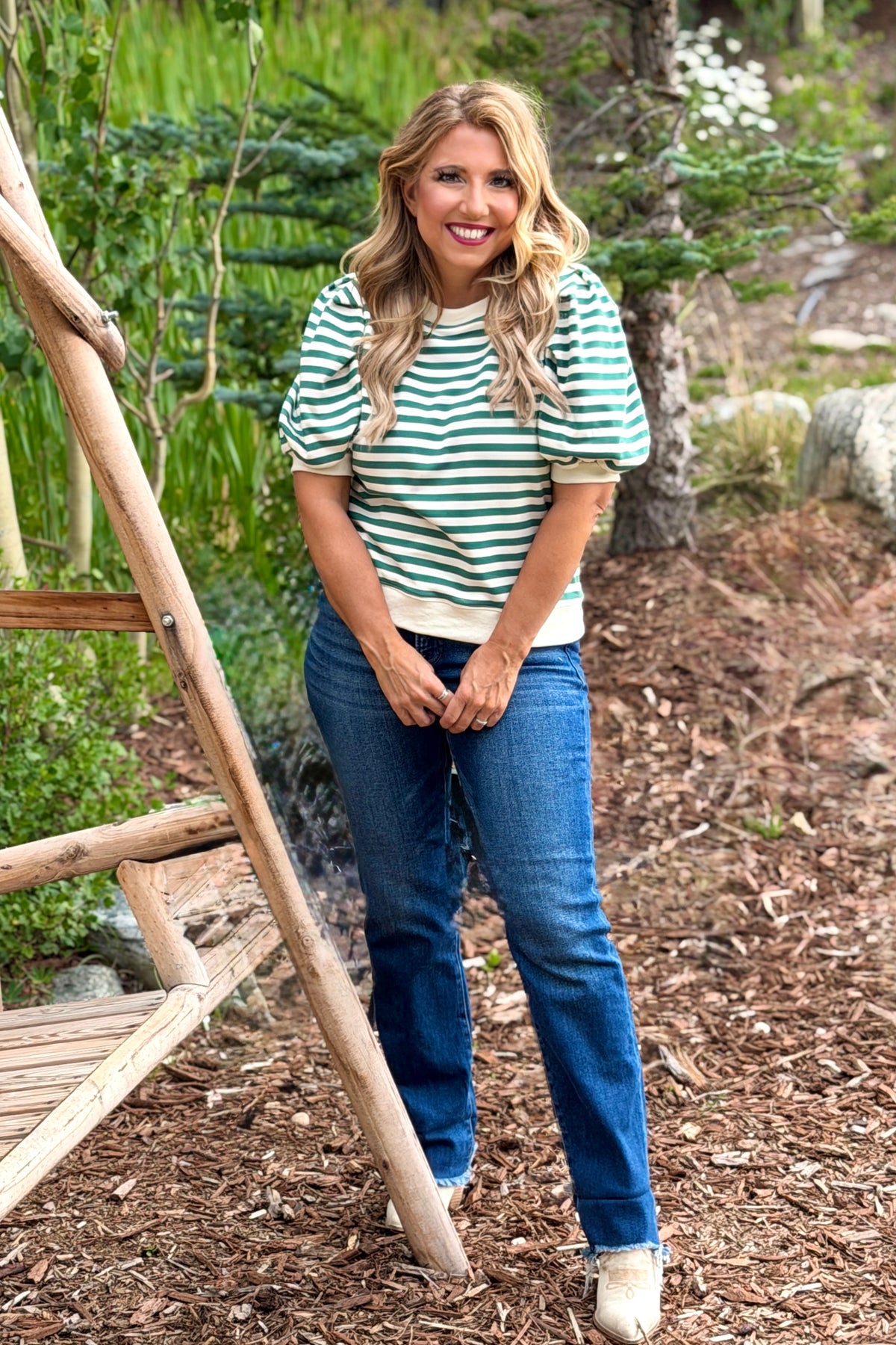 Annah Striped Knit Top : Green