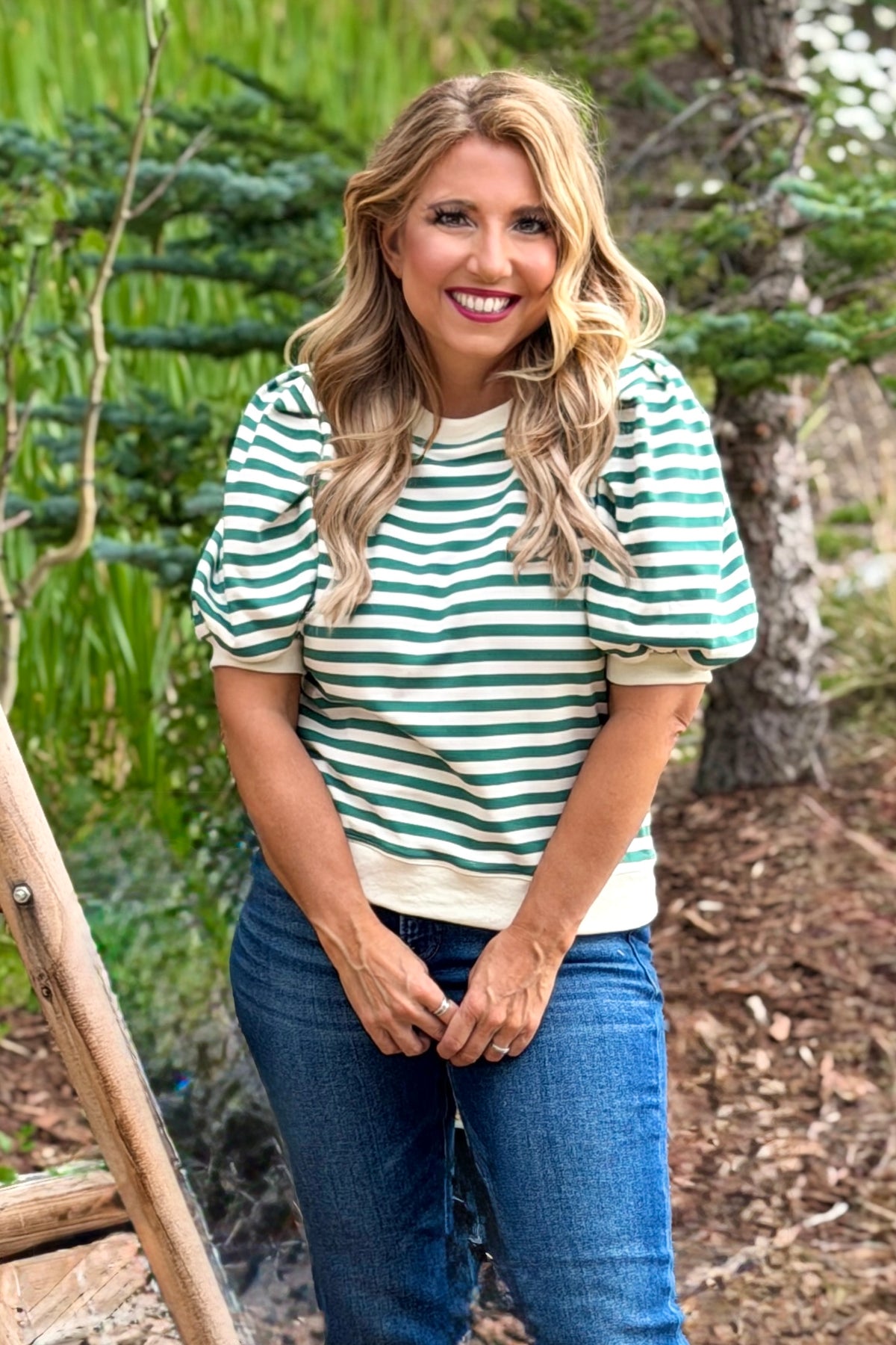 Annah Striped Knit Top : Green