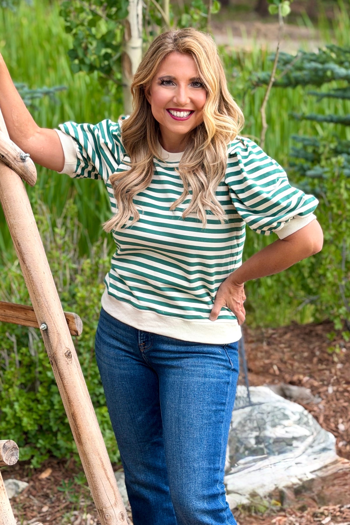 Annah Striped Knit Top : Green