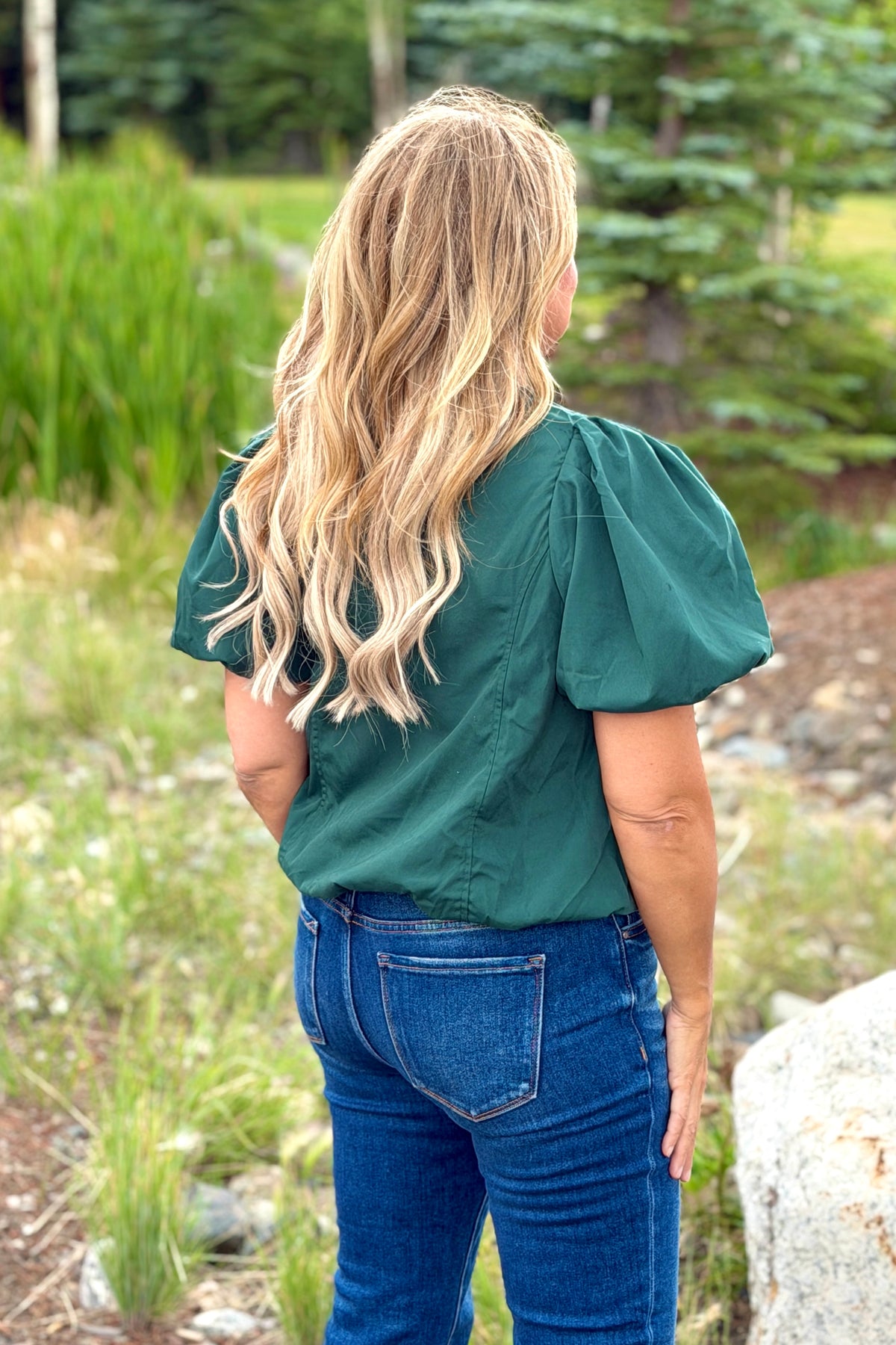 Evanya 3/4 Zip Collared Top : Hunter Green