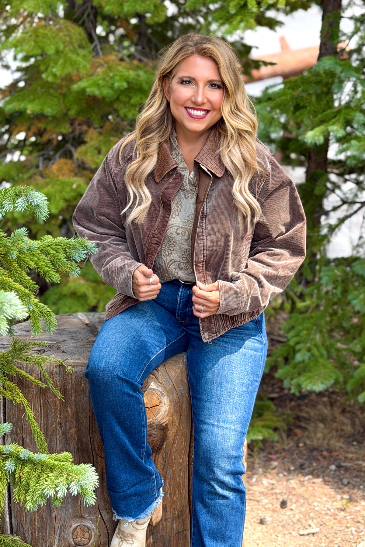 Jaylah Washed Corduroy Jacket with Leather Collar : Ash Brown