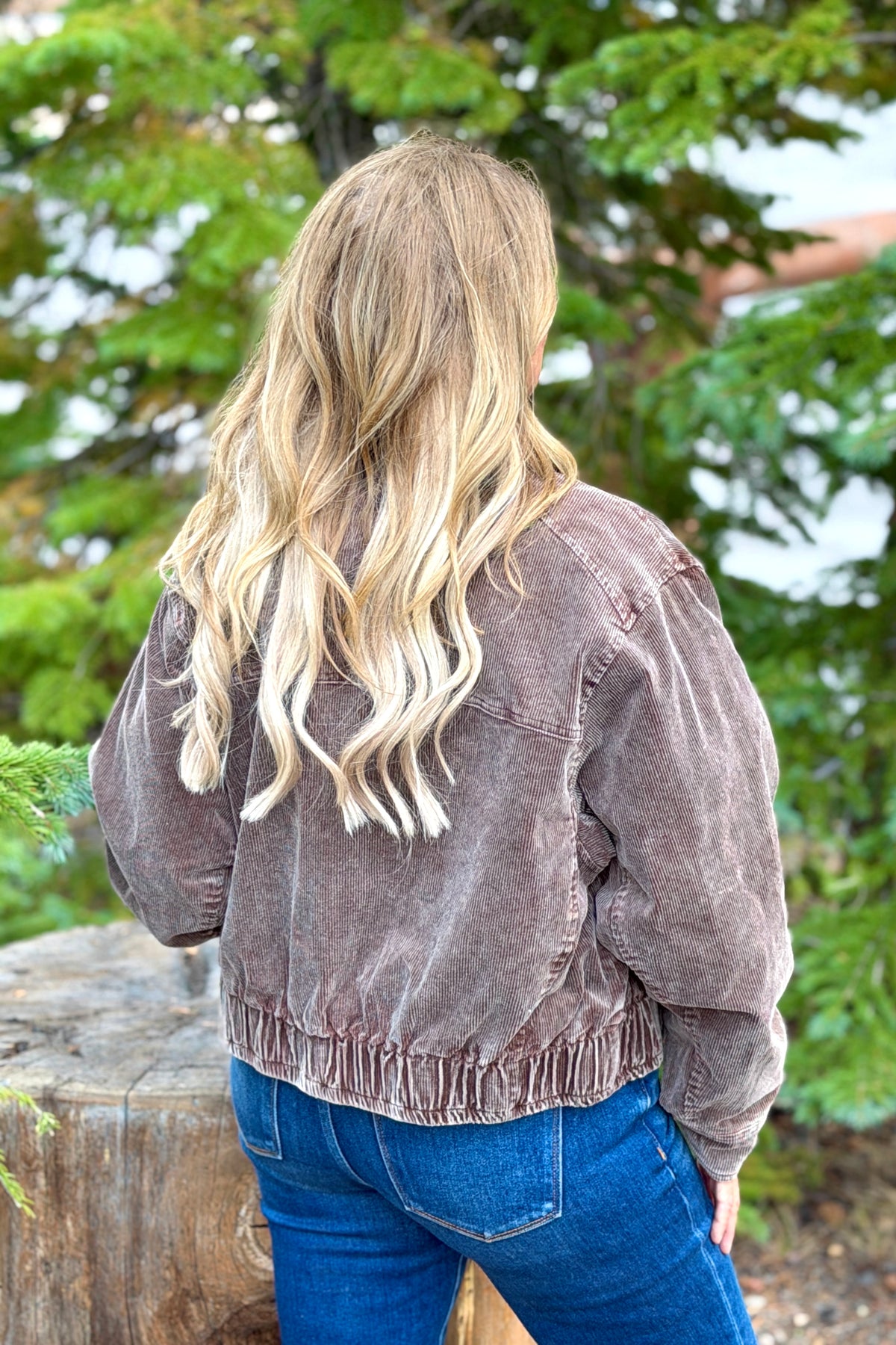 Jaylah Washed Corduroy Jacket with Leather Collar : Ash Brown