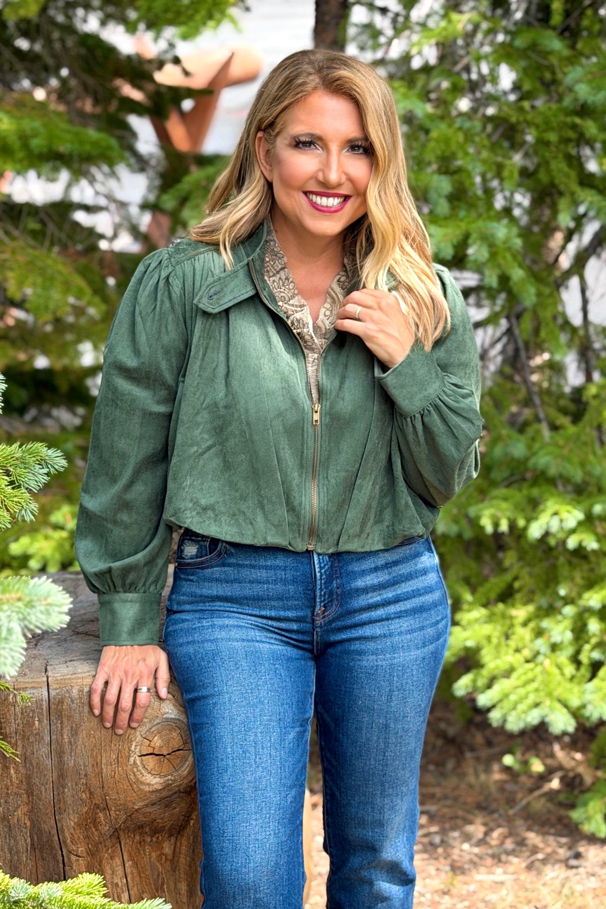 Kassidi Gathered Blouson Jacket : Green