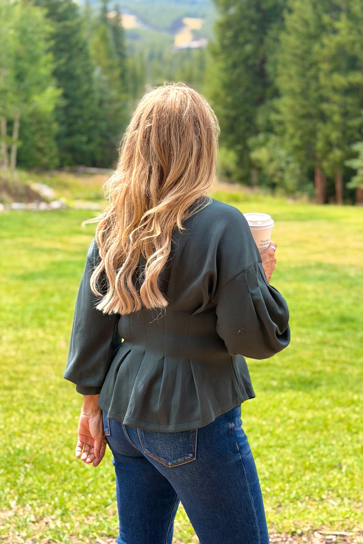 Anneliese Peplum Flair Top : Forest