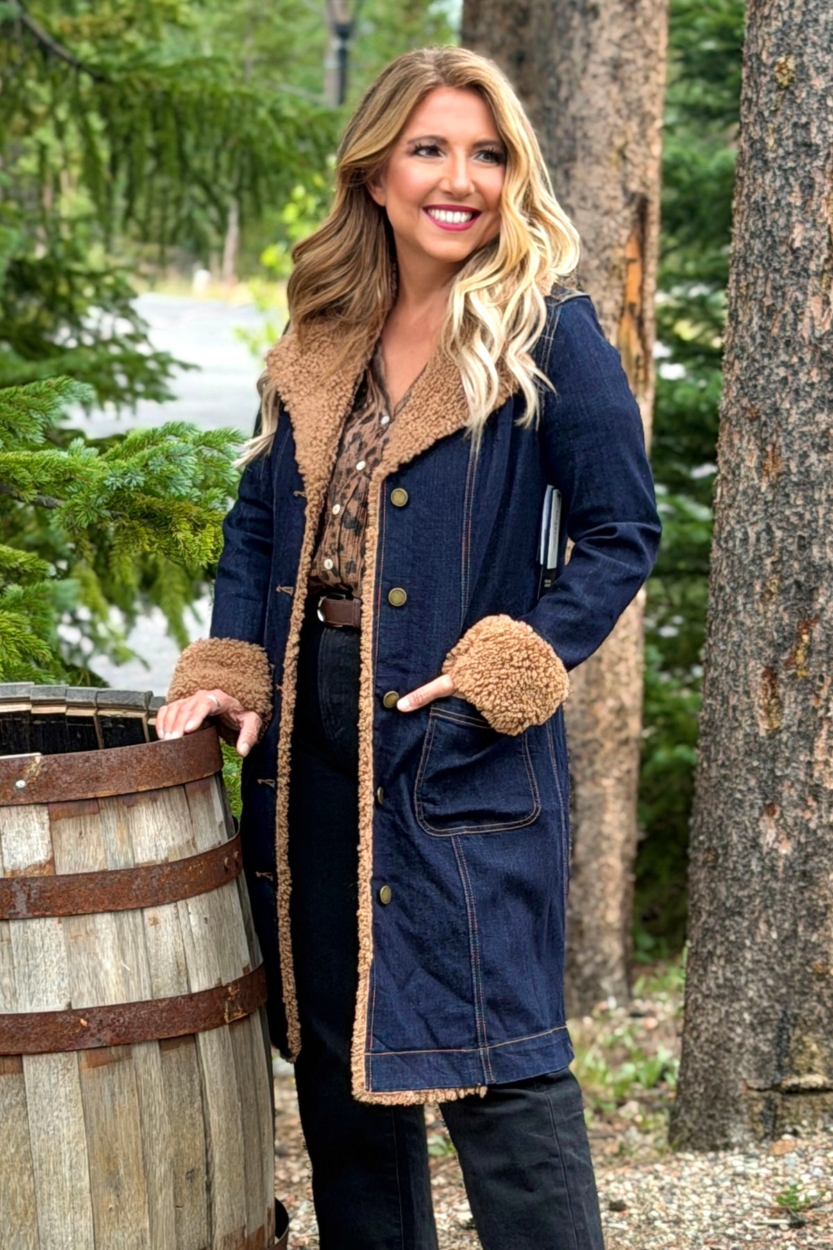 Liverpool Sallie Sherpa Trimmed Notch Collar Jacket : Cinder Bloom