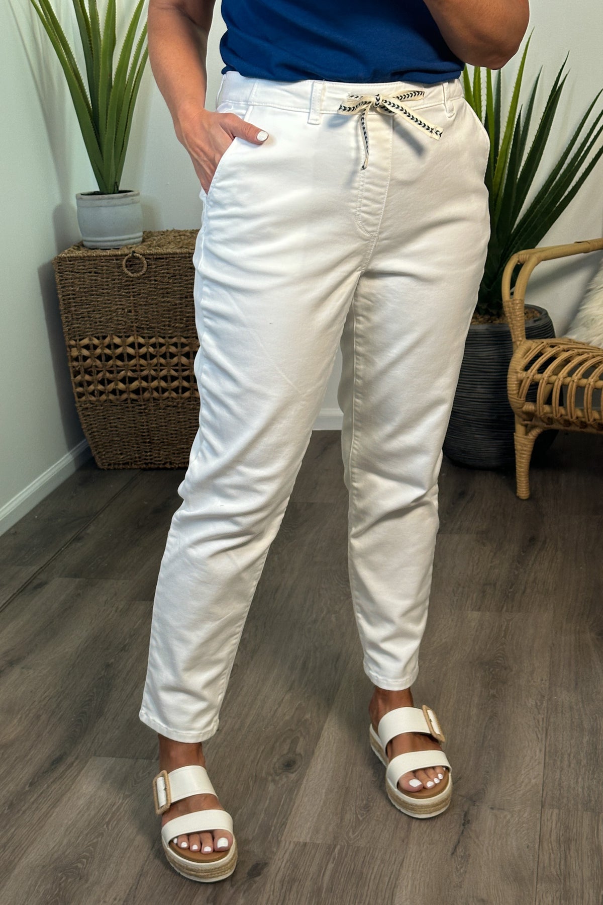 Tribal Jena Drawstring Tapered Jogger : White