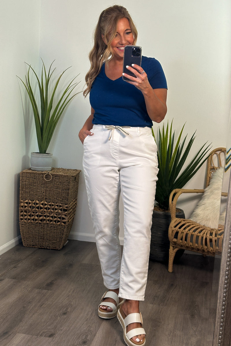 Tribal Jena Drawstring Tapered Jogger : White