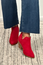 Ari Faux Suede Ankle Boots : Red