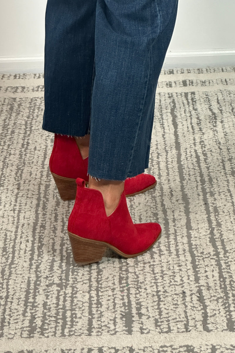 Ari Faux Suede Ankle Boots : Red