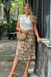 Myley Floral Embroidered Midi Skirt : Brown
