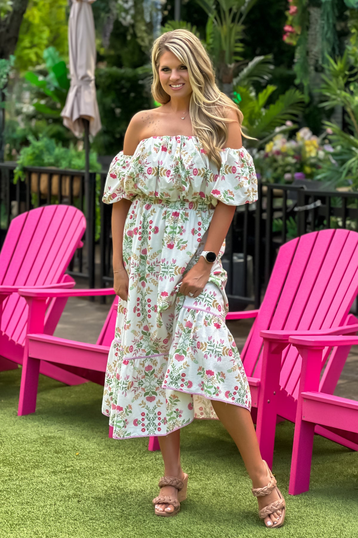 Pyper Floral Print Midi Skirt Set : Pink