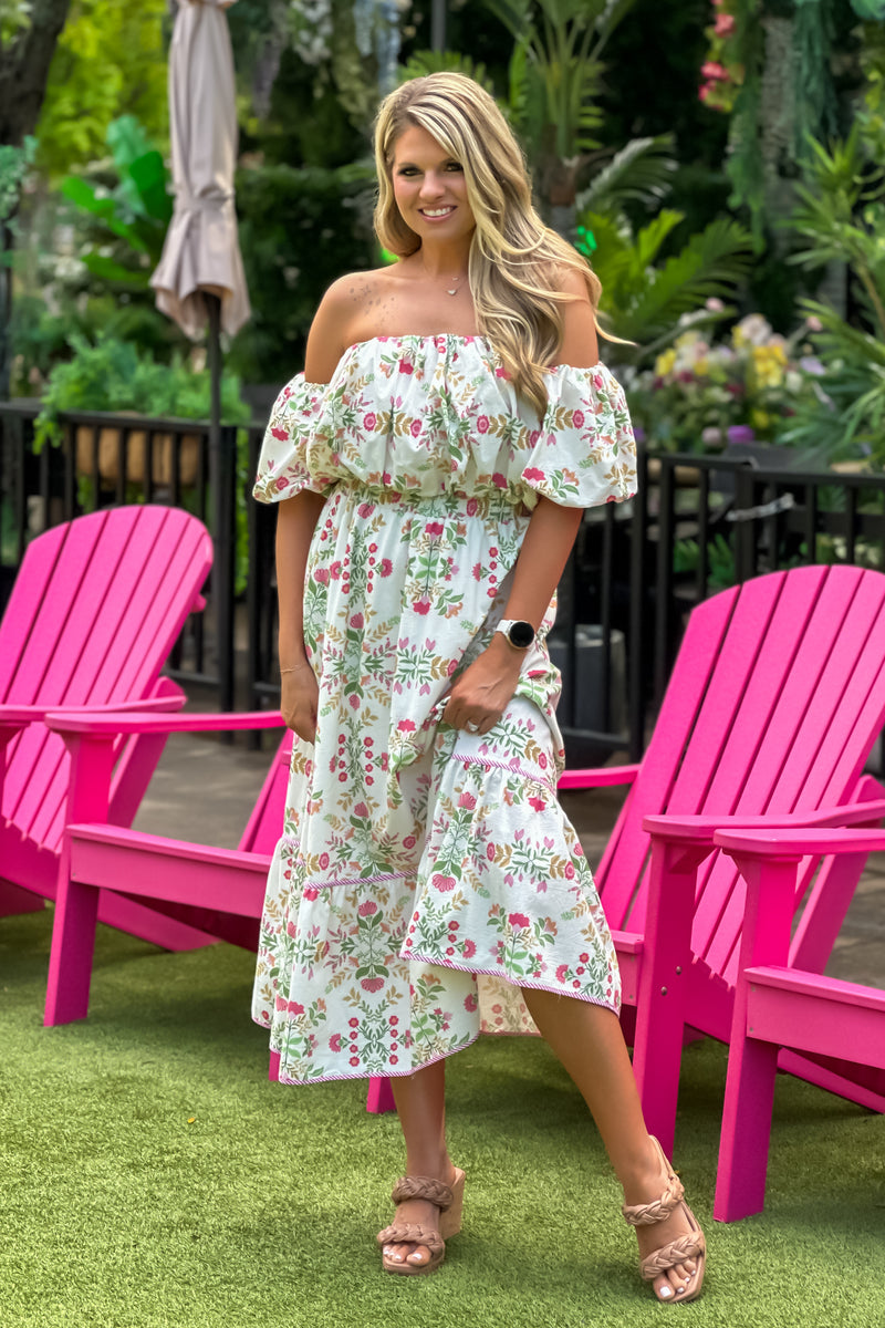Pyper Floral Print Midi Skirt Set : Pink