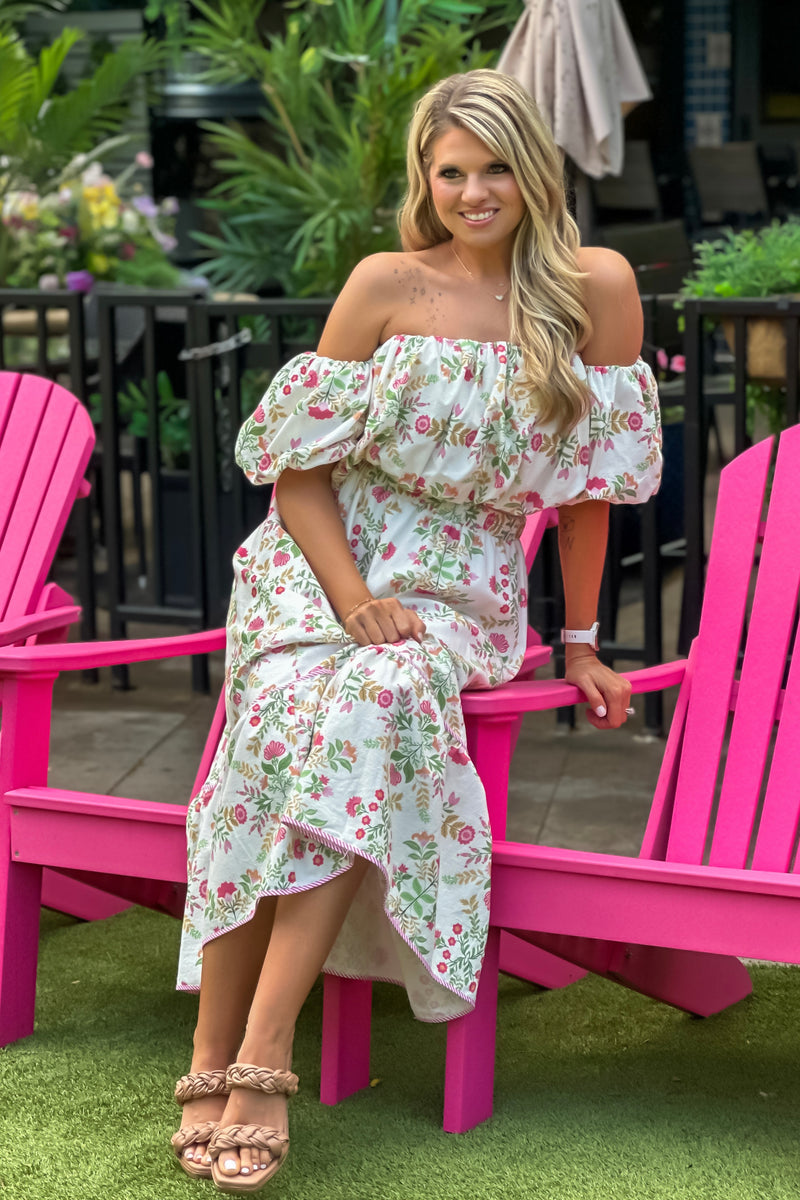 Pyper Floral Print Midi Skirt Set : Pink