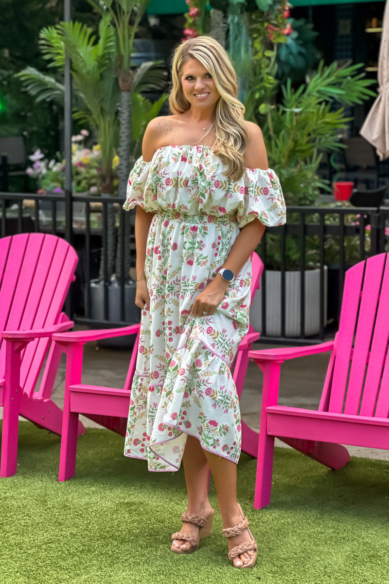 Pyper Floral Print Midi Skirt Set : Pink