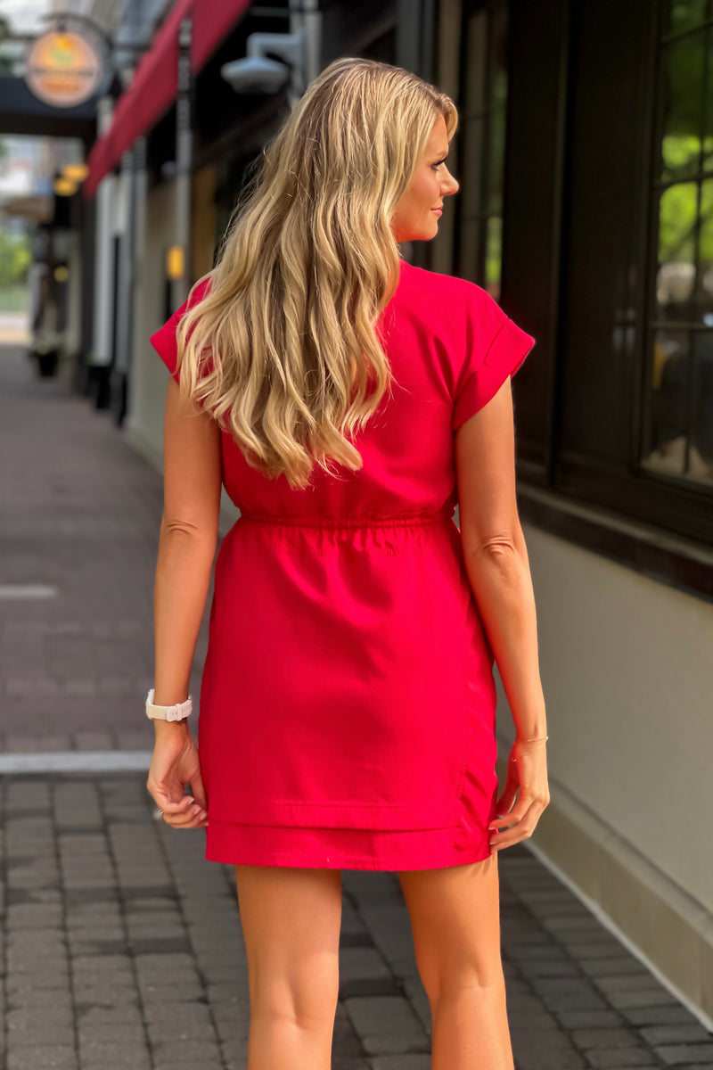 Neve Banded Tie Waist Dress : Red