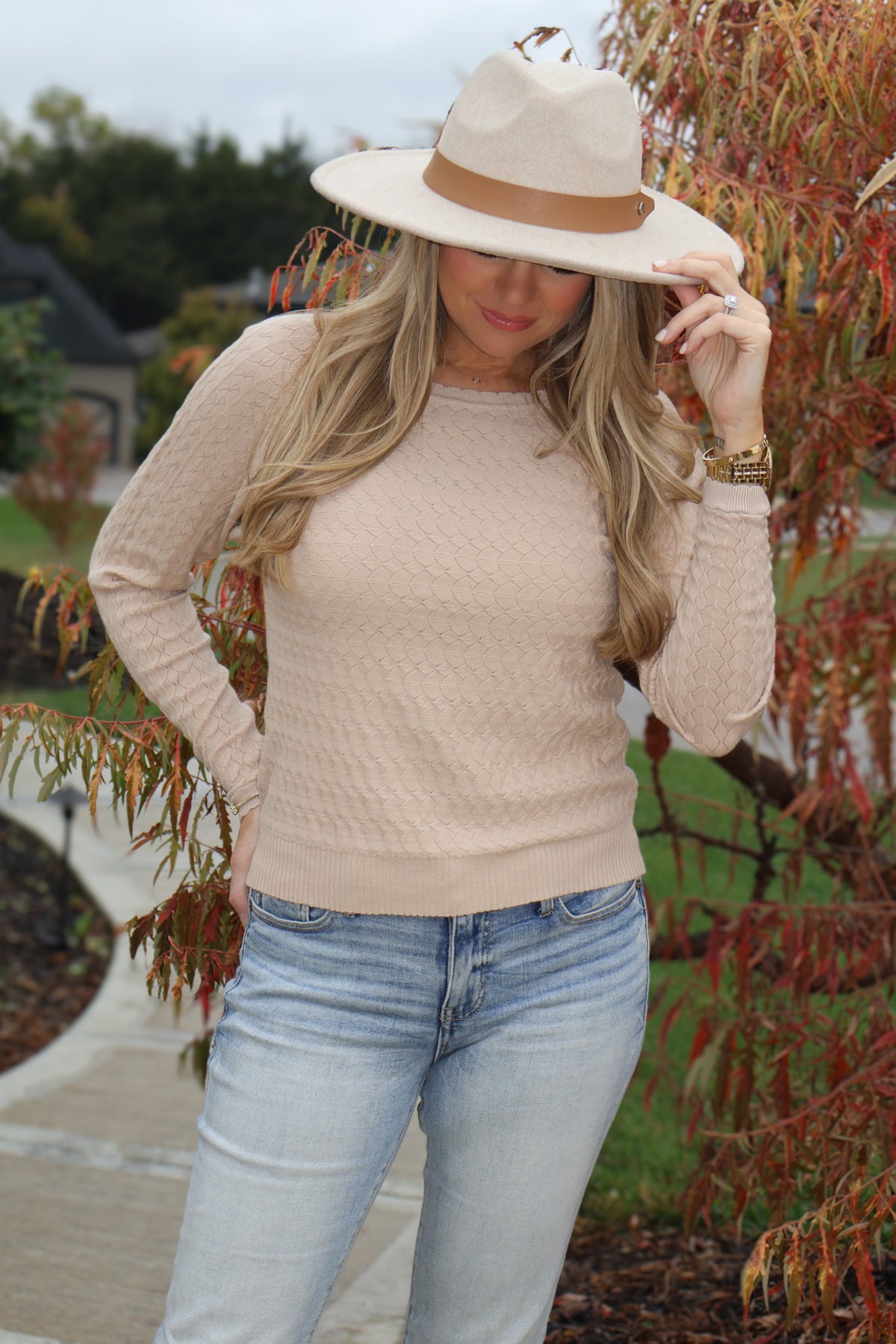 Kaleen Diamond Patterned Sweater : Beige