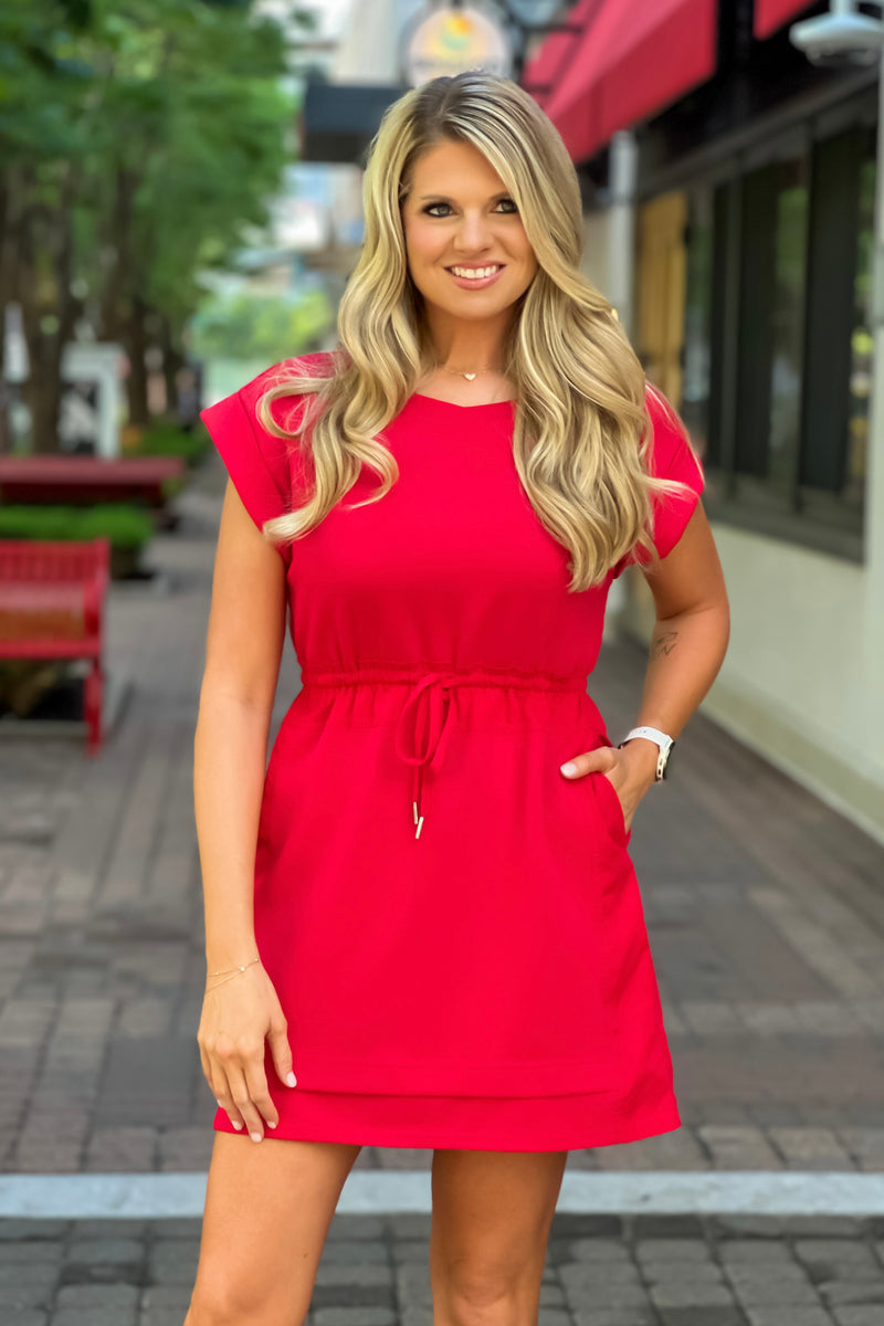 Neve Banded Tie Waist Dress : Red