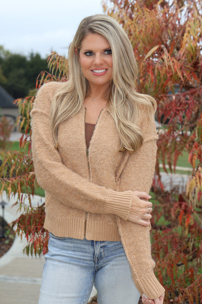 Kaelie Zip Up Sweater Jacket : Latte