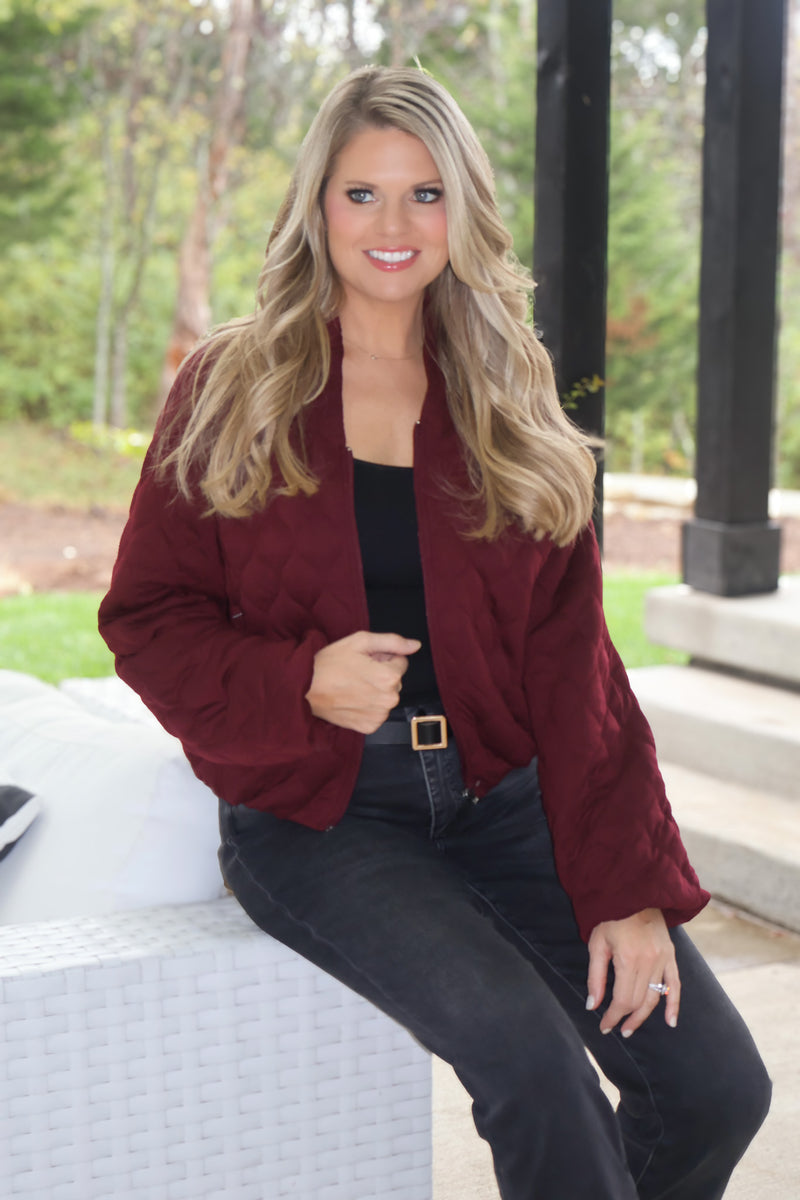 Makiko Quilted Bomber Jacket : Dark Cherry