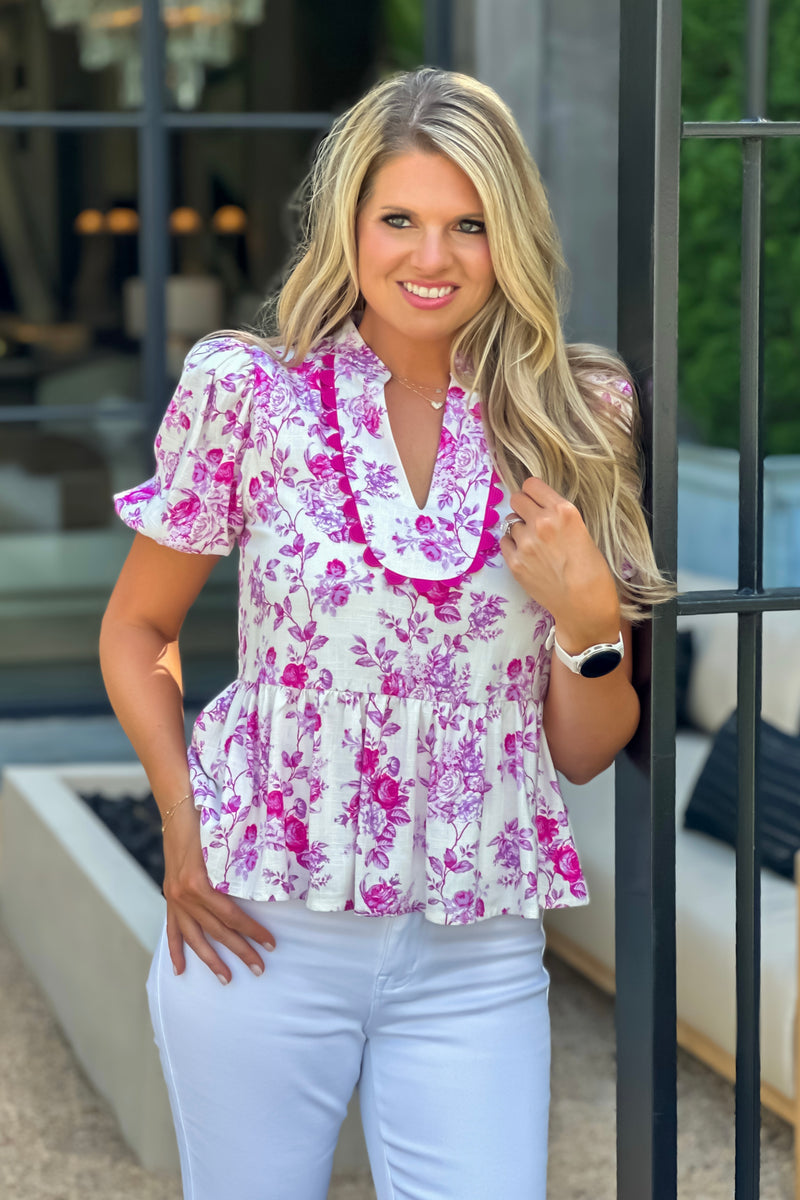 Mahalia Open Neck Floral Blouse : Pink