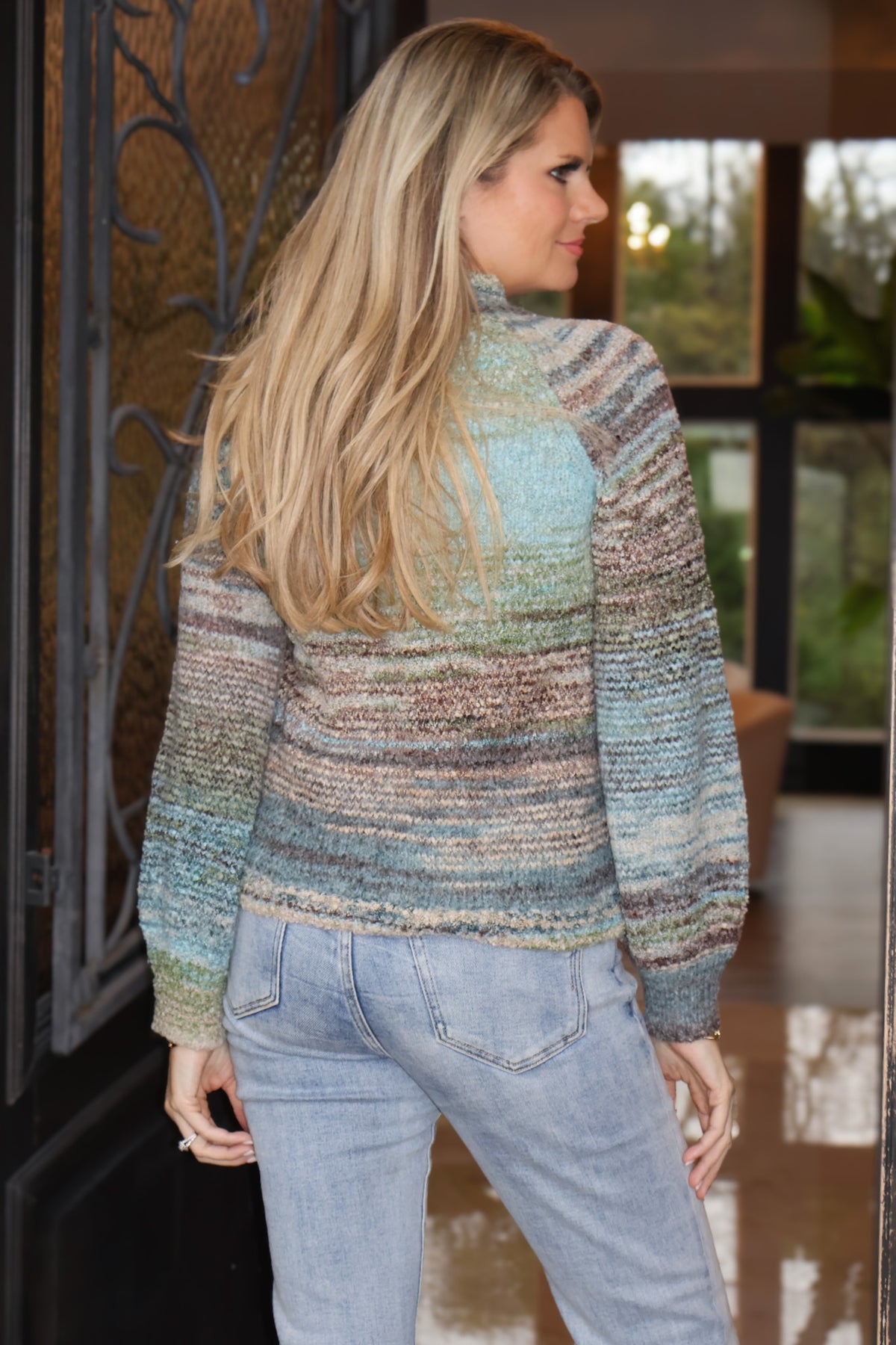Tribal Ayodele Mock Neck Sweater : Aqua Multi