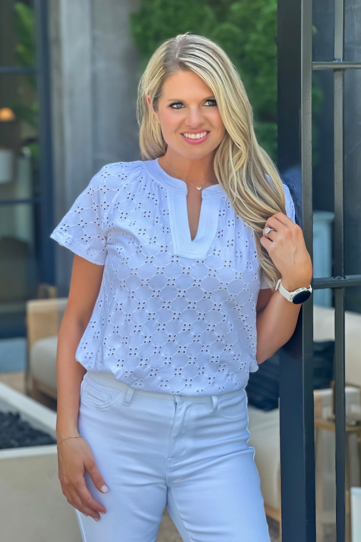 Priya Tribal Split Neck Top : White