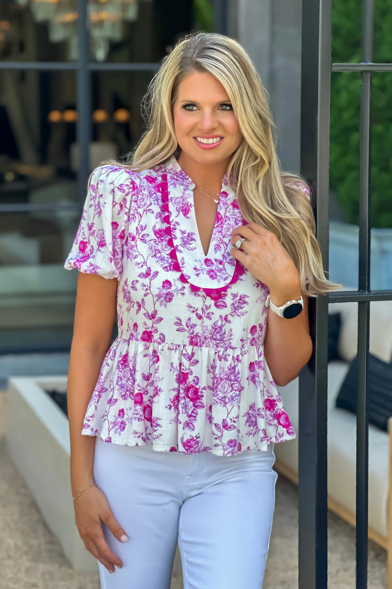 Mahalia Open Neck Floral Blouse : Pink