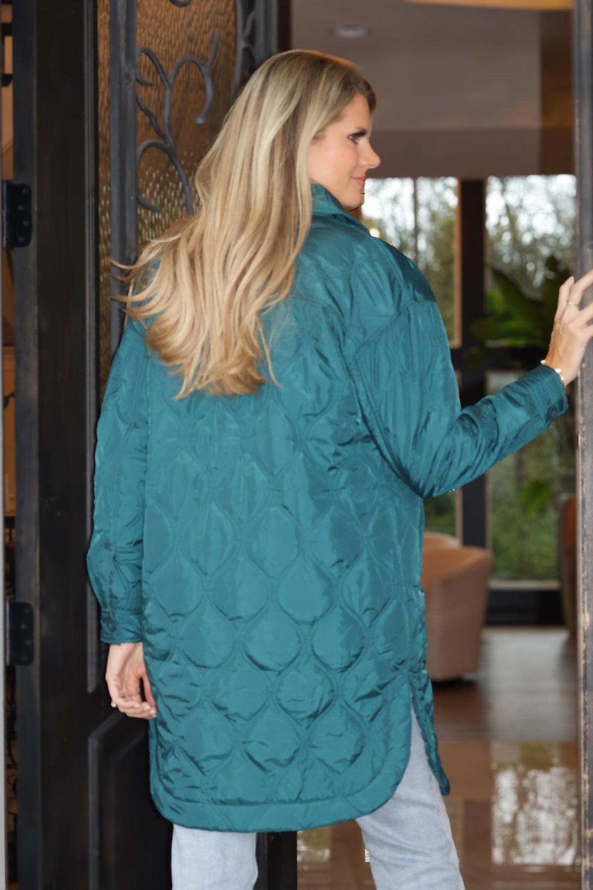 Tribal Ororo Long Quilted Button Up Jacket : Green