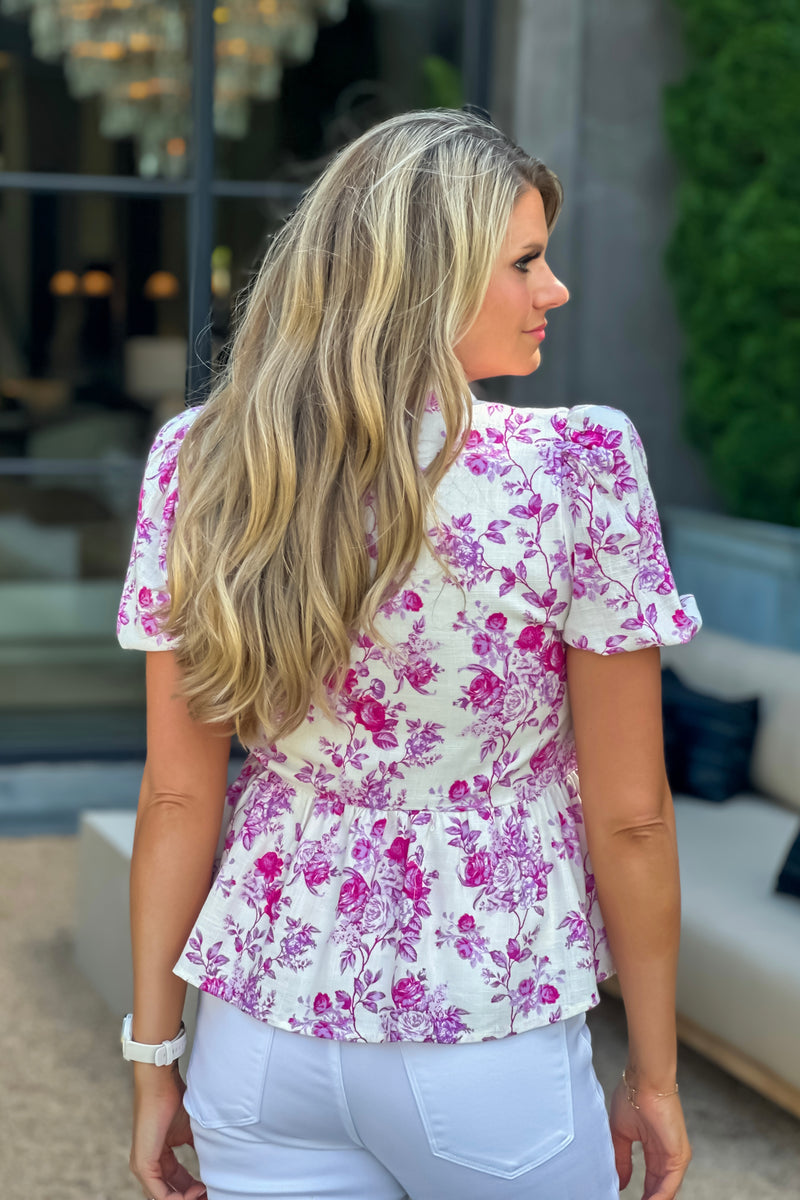 Mahalia Open Neck Floral Blouse : Pink
