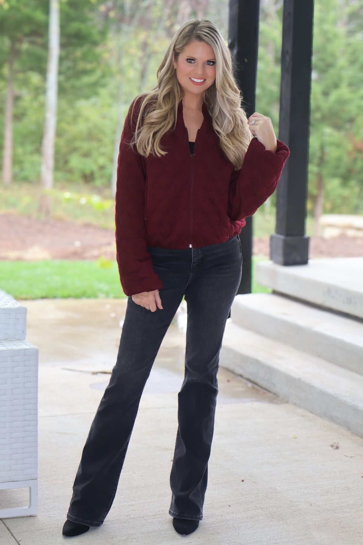 Makiko Quilted Bomber Jacket : Dark Cherry