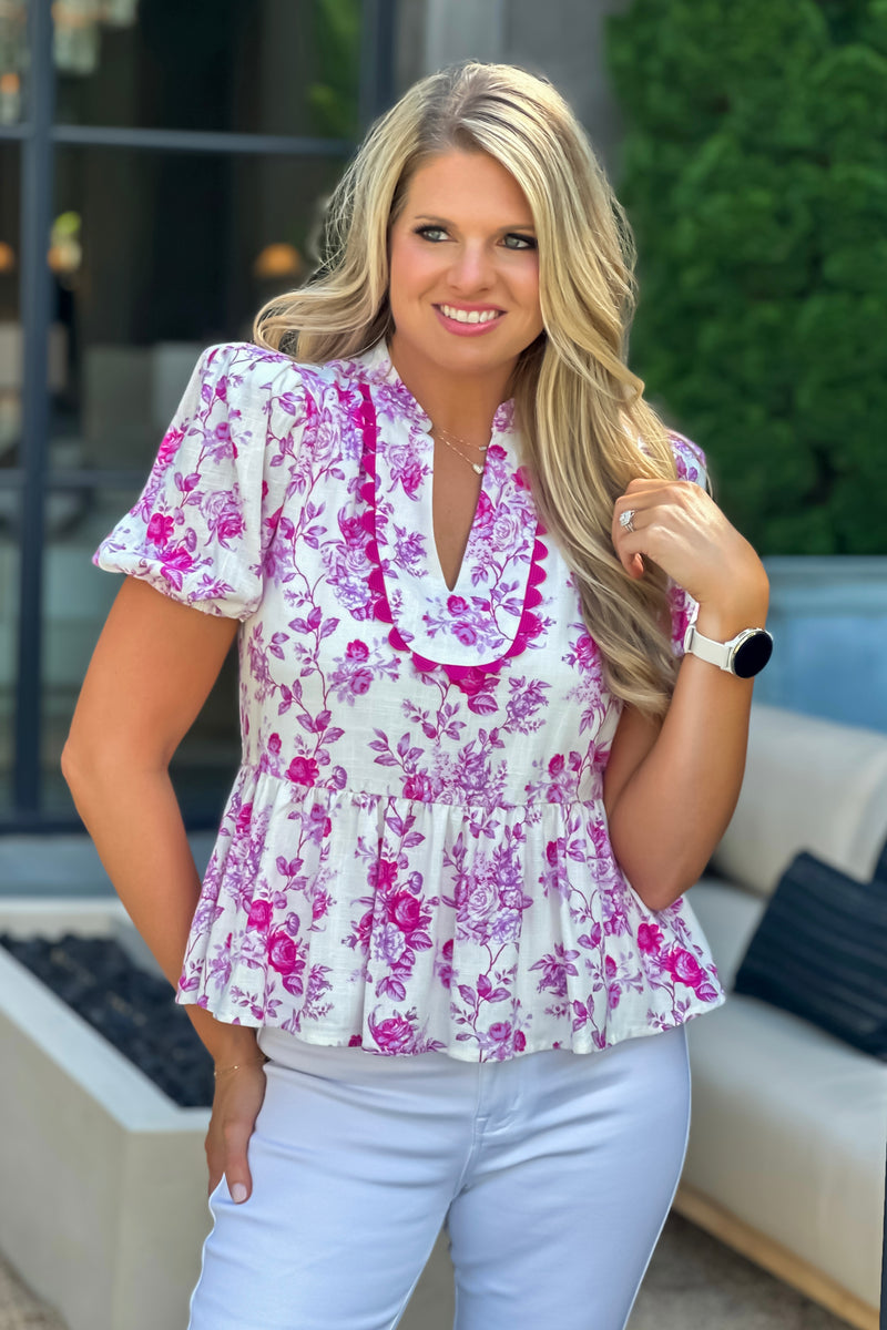 Mahalia Open Neck Floral Blouse : Pink