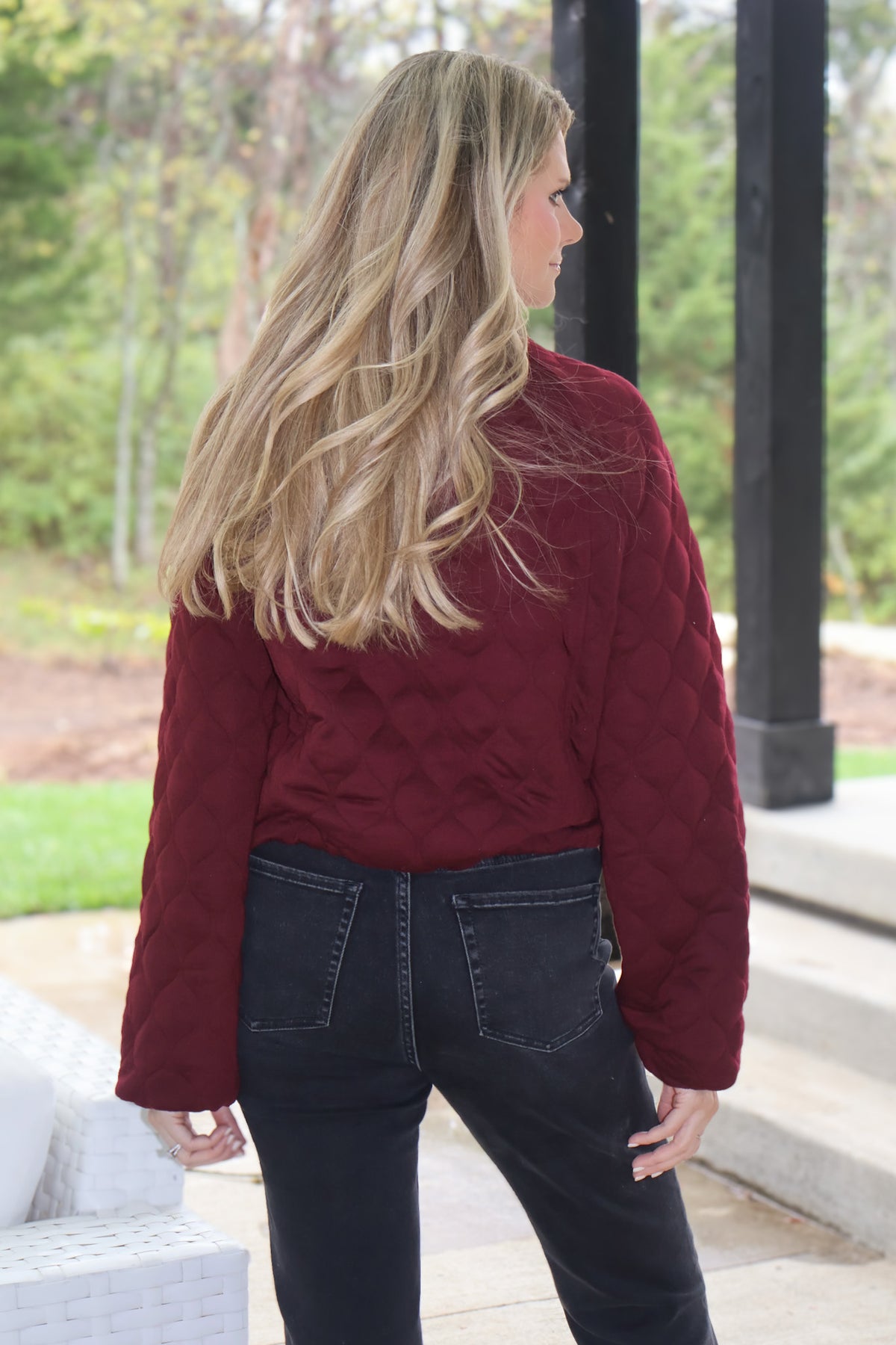 Makiko Quilted Bomber Jacket : Dark Cherry