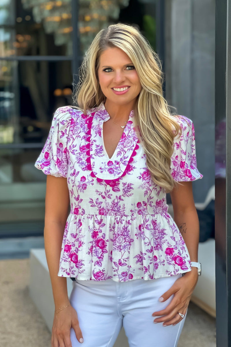 Mahalia Open Neck Floral Blouse : Pink