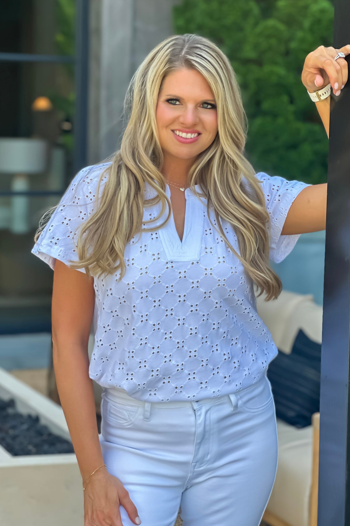 Priya Tribal Split Neck Top : White