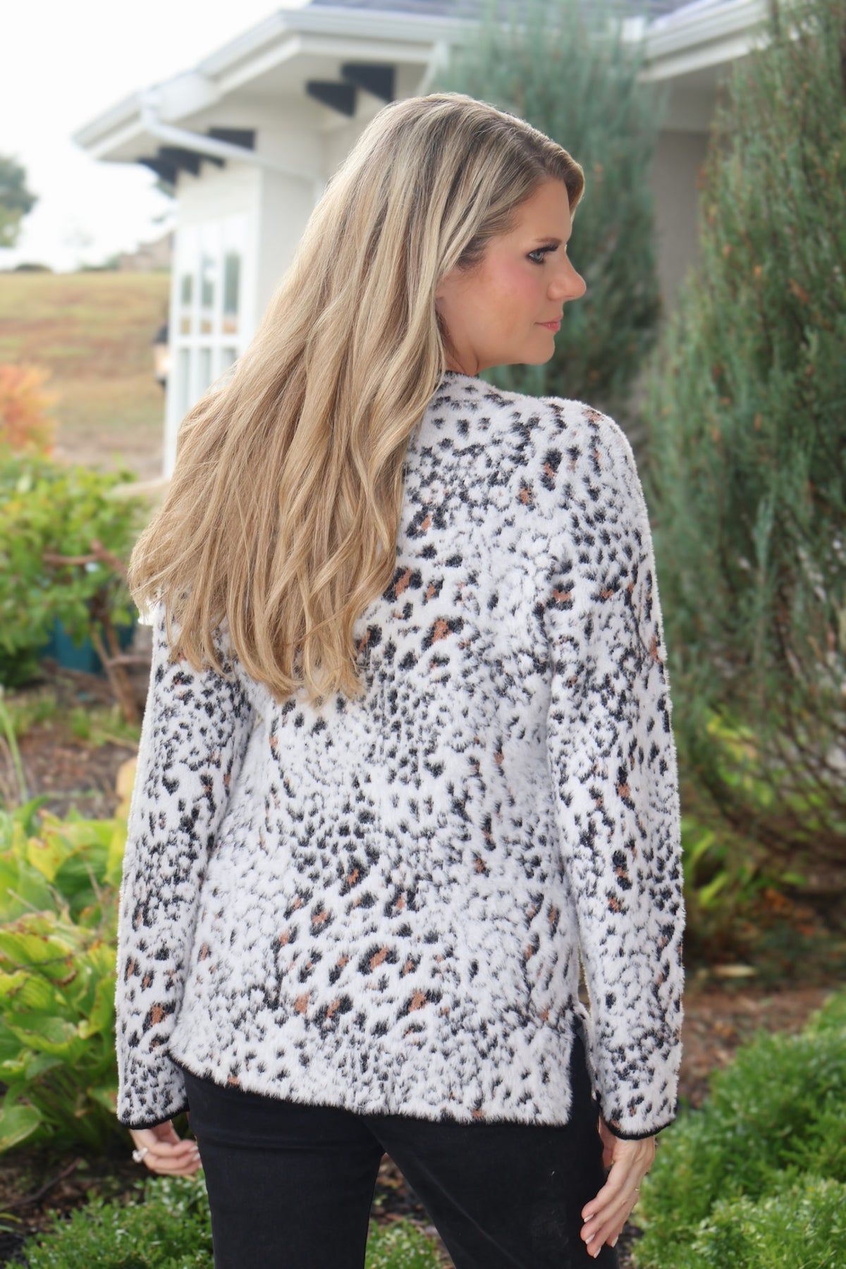 Tribal Tyra Cozy Animal Print Sweater : Moonstone