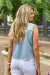 Tribal Loxley Crop Denim Shirt w/ Fray Hem : Blue